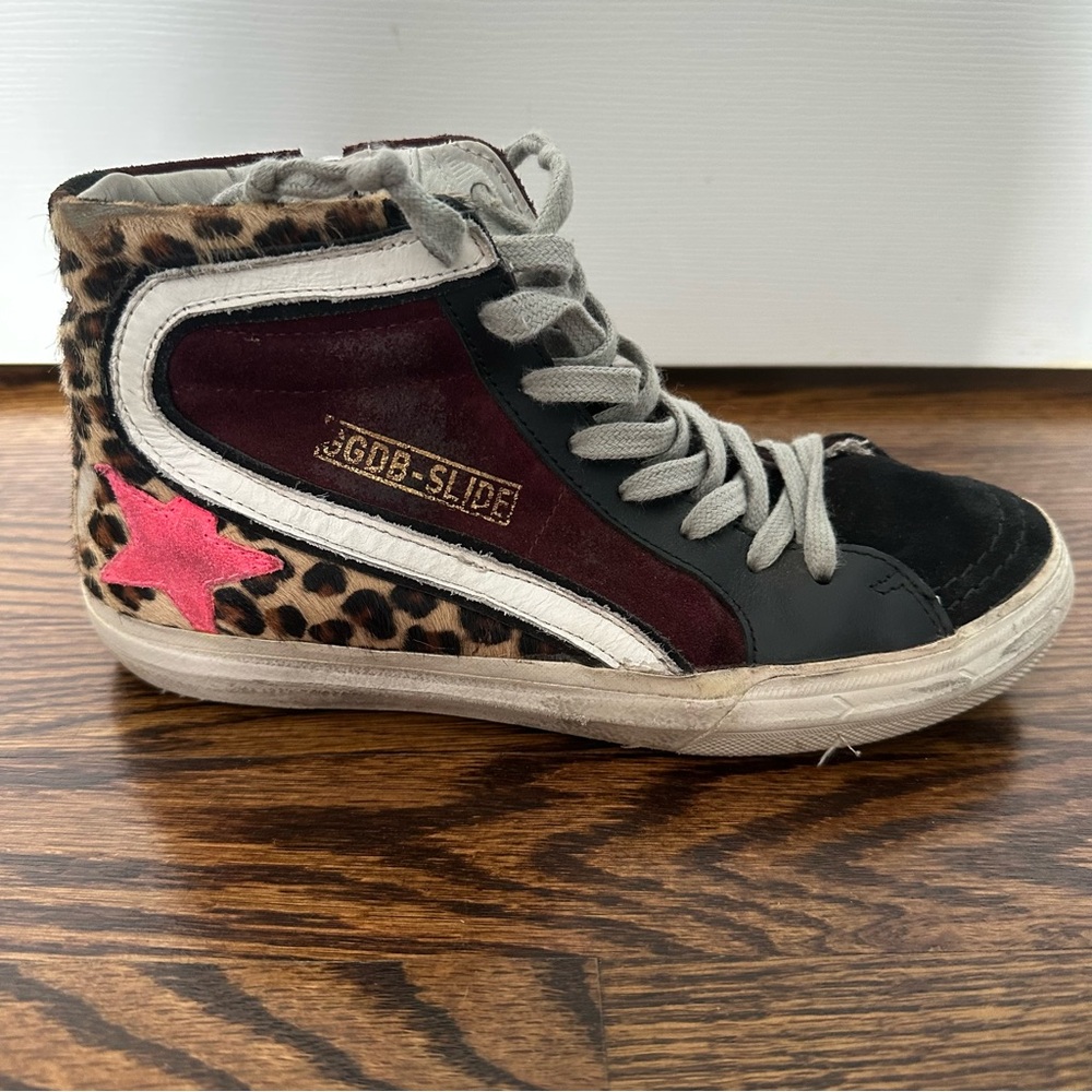 Golden Goose GGDB Slide Sneakers Snakeskin High Top Leopard Print Suede Sz 36 - Picture 13 of 16